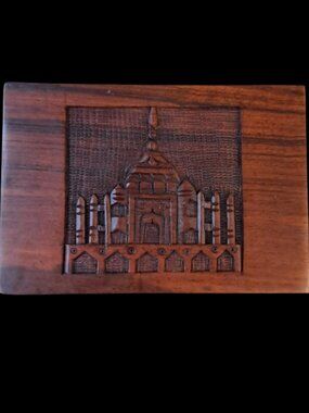 Vintage Hand Carved Taj Mahal Hardwood Tea/Trinket Storage Box, Tea Included